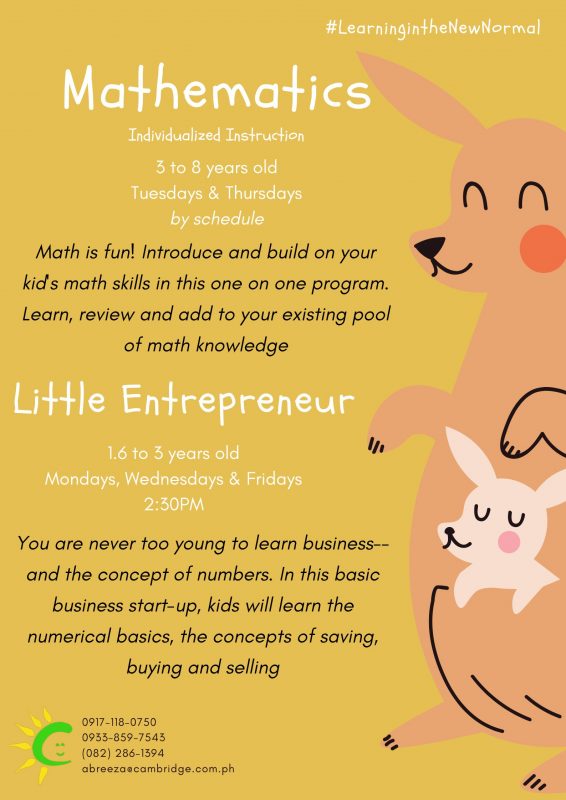 Cambridge Abreeza Enrichment Programs flyer 2 - Math and Little Entrepreneur