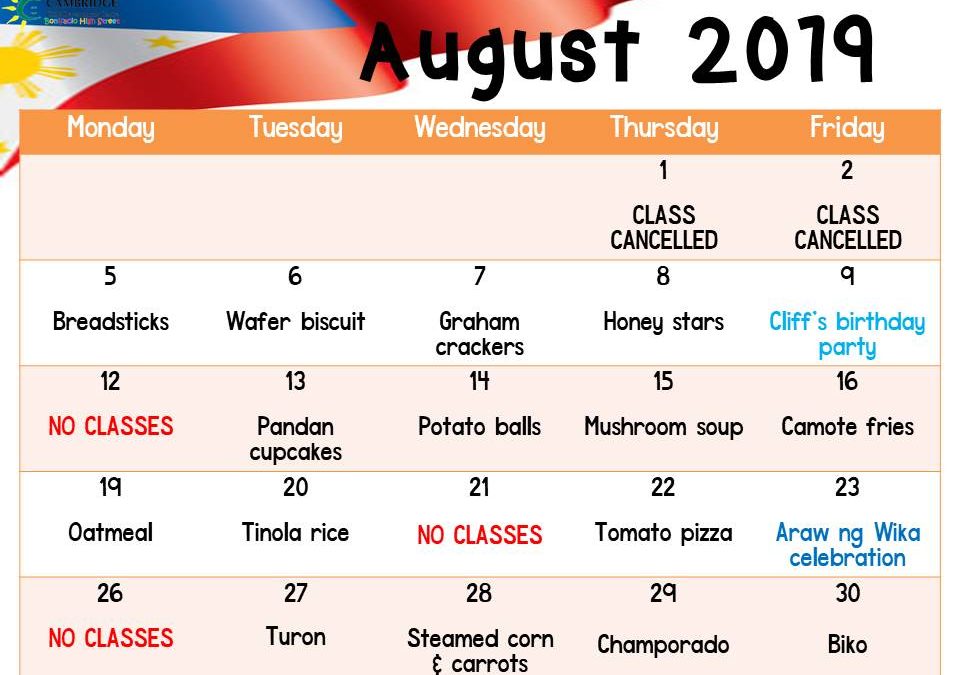 Snack Plan for August 2019