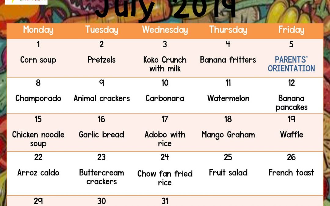 Snack Plan for July 2019