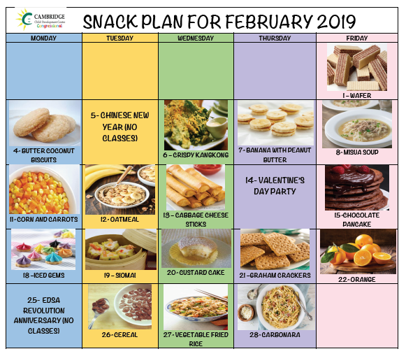 February 2019 Snack Plan - Cambridge Child Development Centre ...