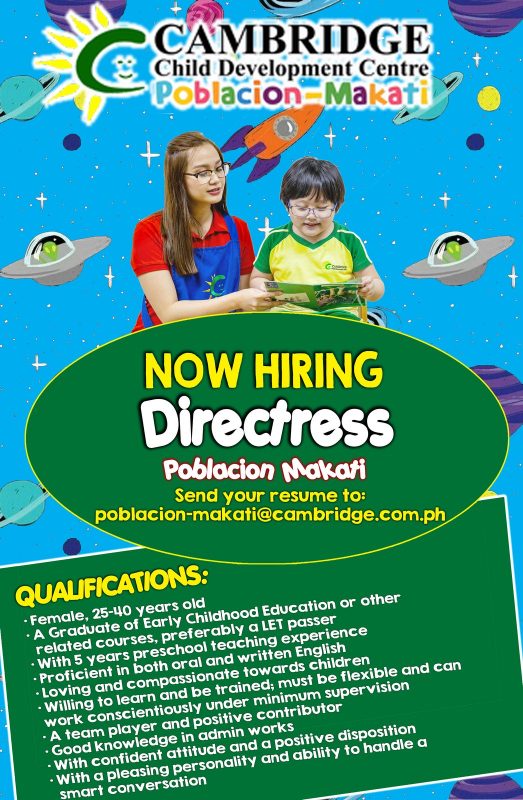 Cambridge Poblacion Job Opening Directress